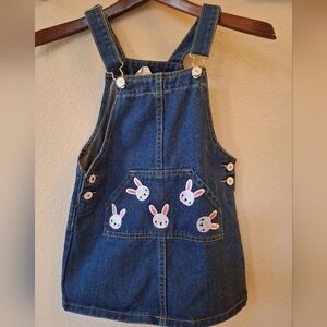 Denim Overall Dress Embroidered Bunnies Girls size L 5/6